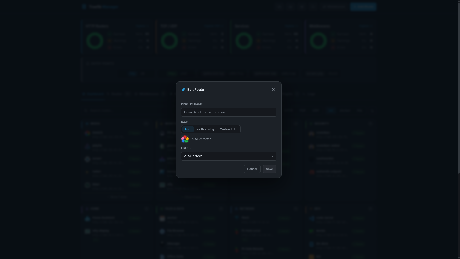 Dashboard – edit route card (dark)