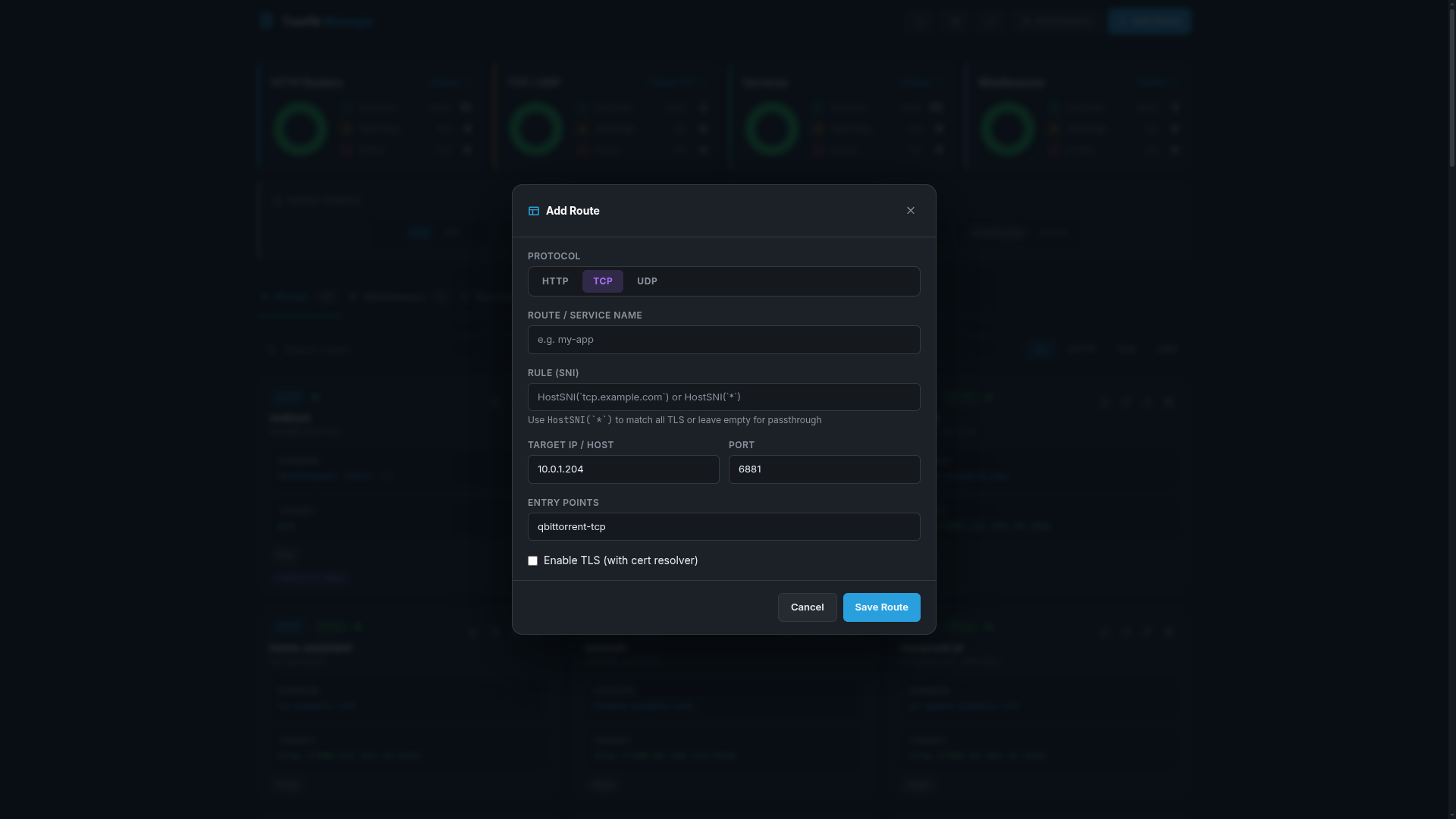 Add TCP route (dark)