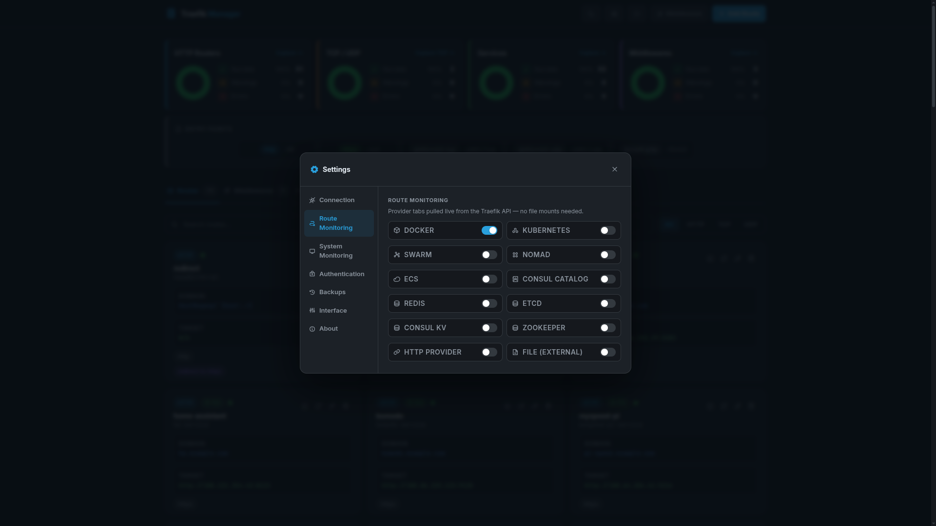 Settings – routes (dark)