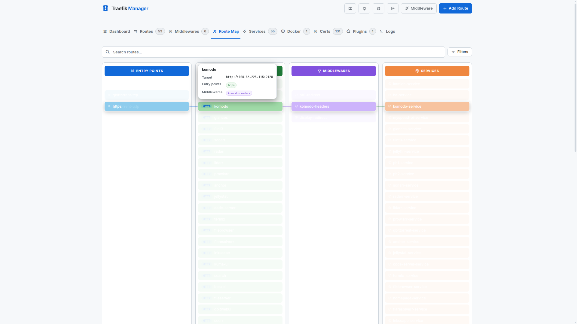 Route Map – hover highlight (light)