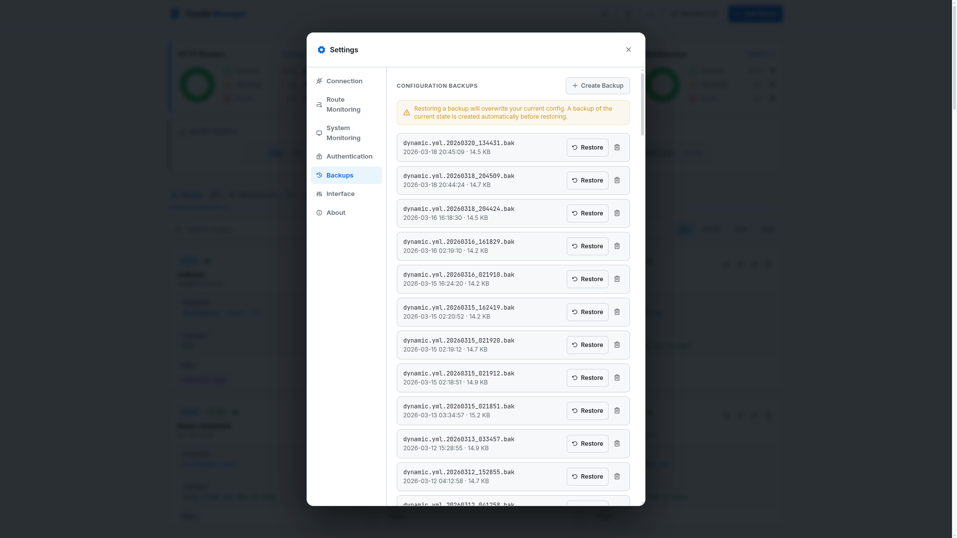 Settings – backups (light)