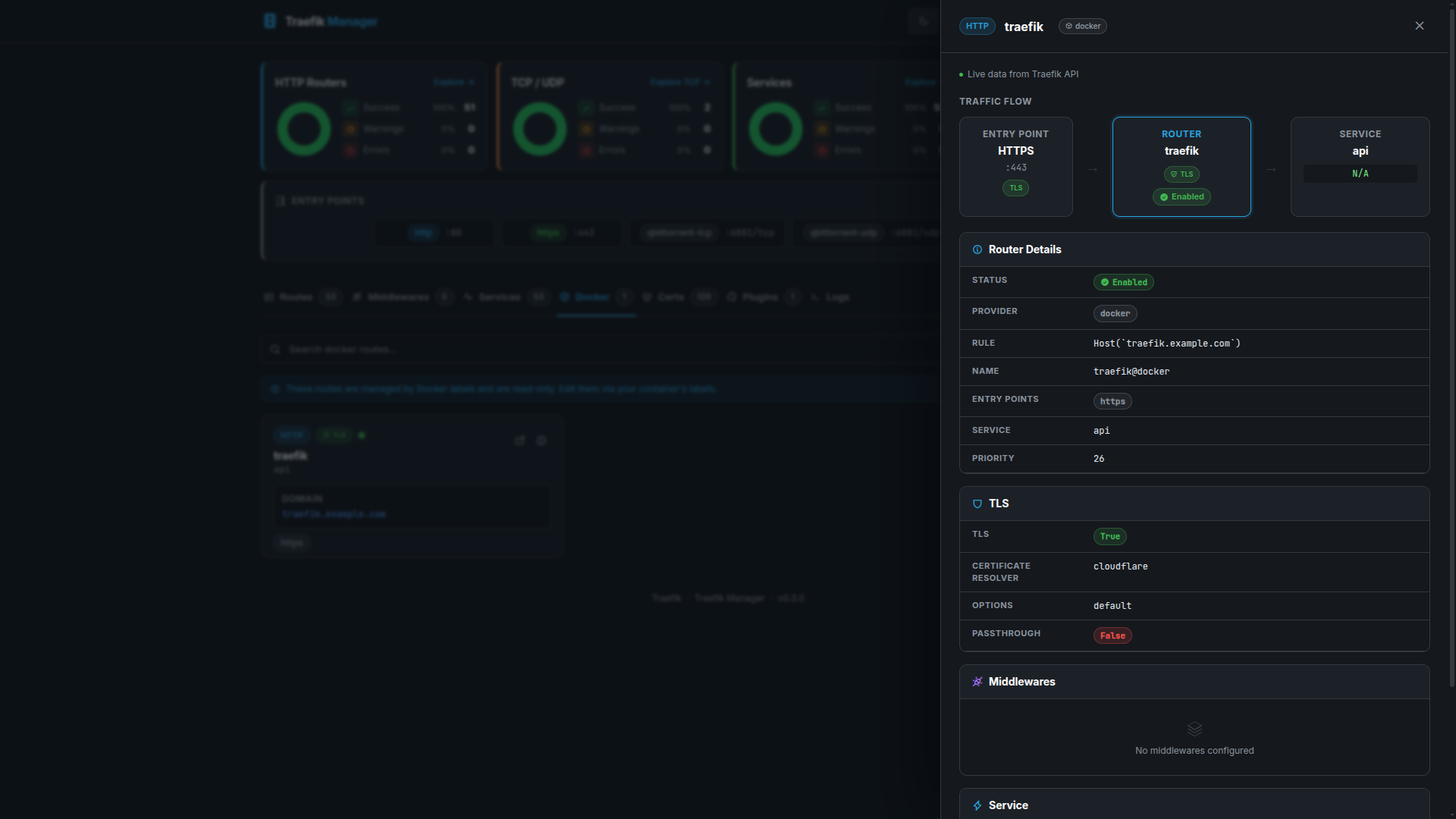 Docker route details (dark)