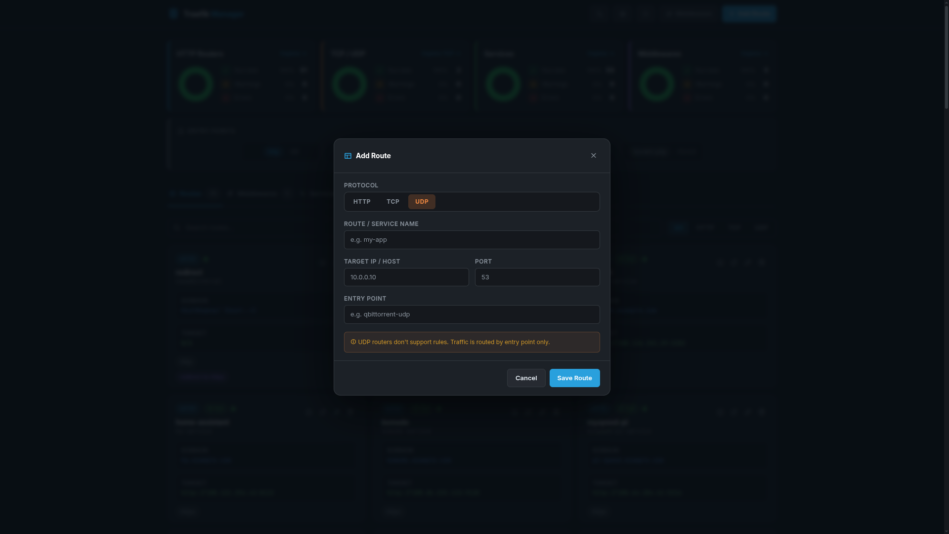 Add UDP route (dark)
