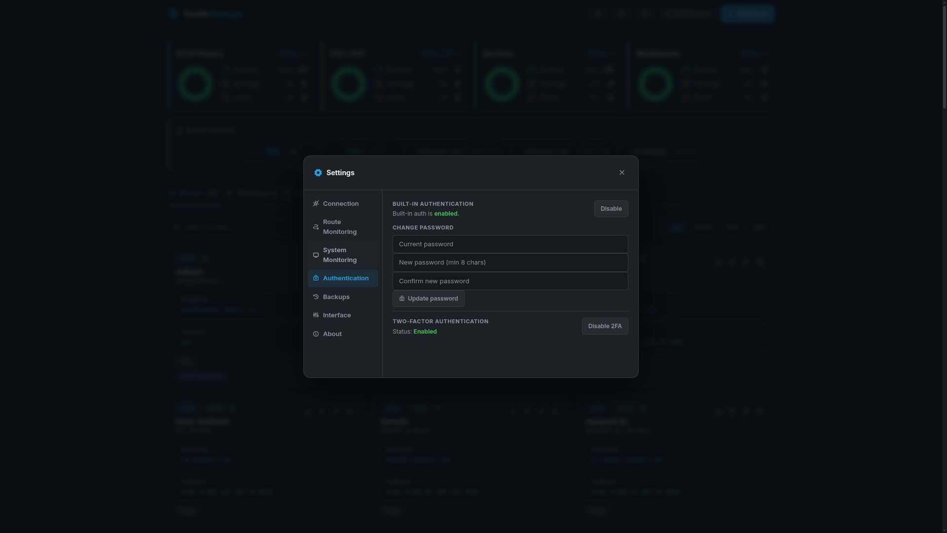Settings – authentication (dark)
